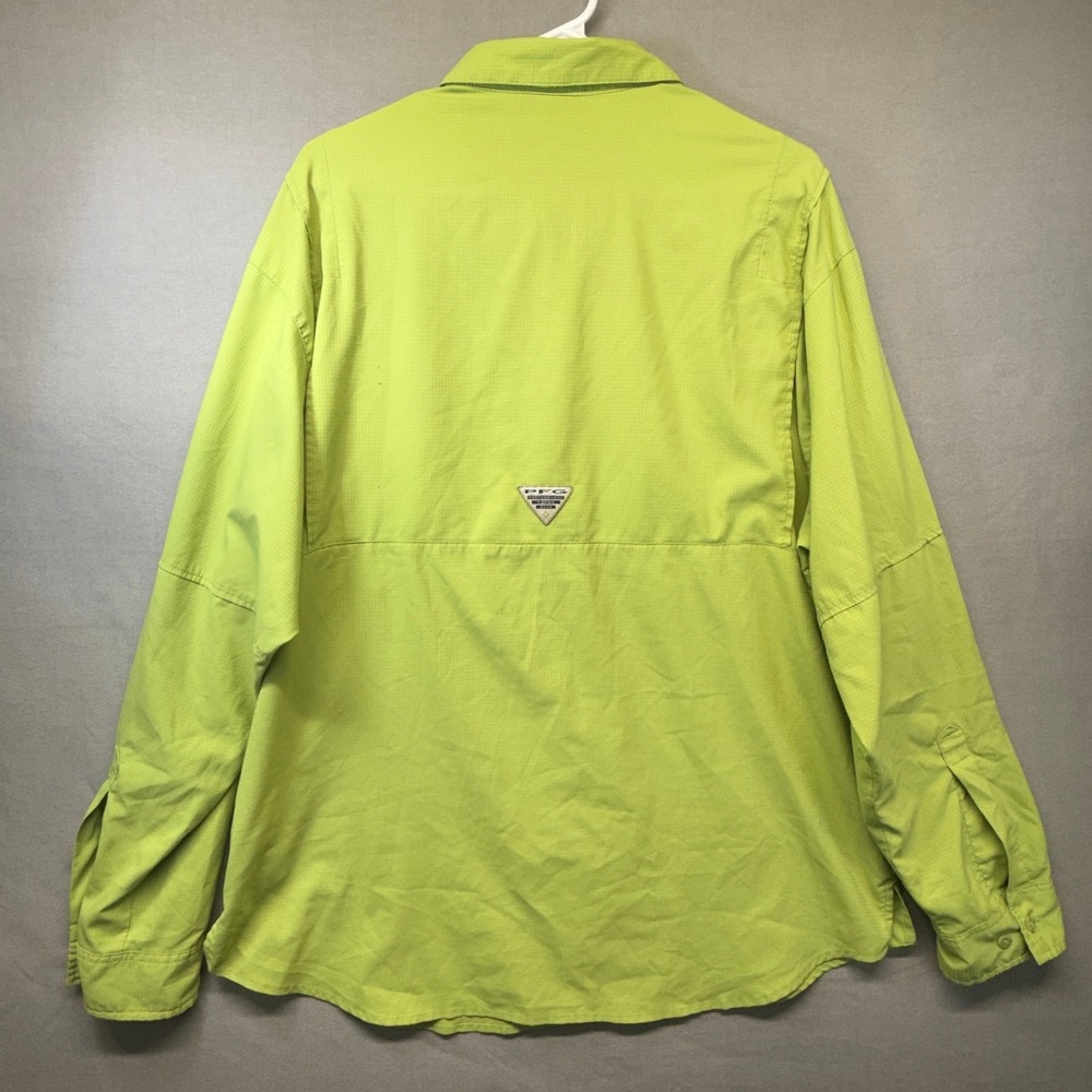 Columbia PFG Fishing Shirt Mens LRG Green Long Sleeve Omni-Shade Ripstop Vented - Picture 2 of 16